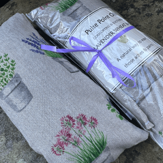 lavender and aliums pot plant cotton print heat pack wheat bag